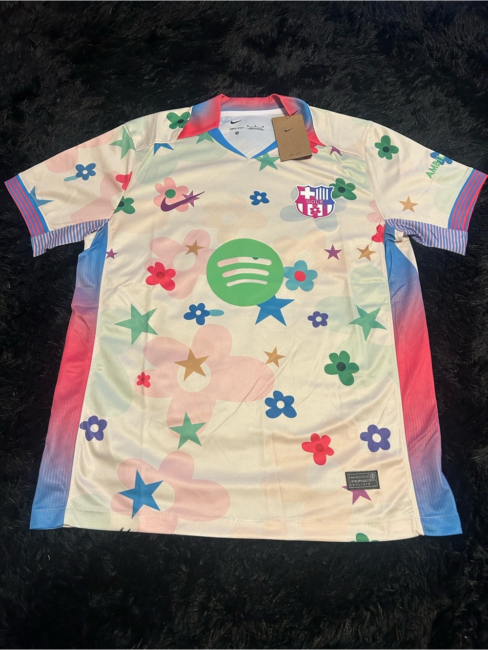 Nike Cream Multicolor Floral Barcelona Jersey with Green Sponsor Logo